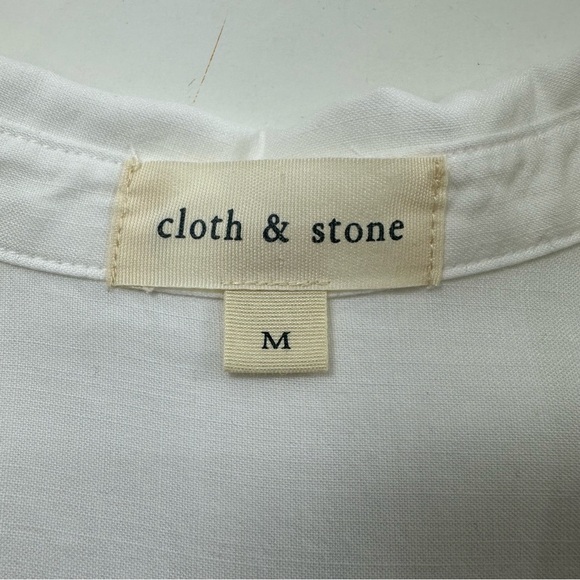 Cloth & Stone Relaxed White Button Up Shirt Women’s Medium 3/4 Sleeve Hi-Low - Picture 4 of 8